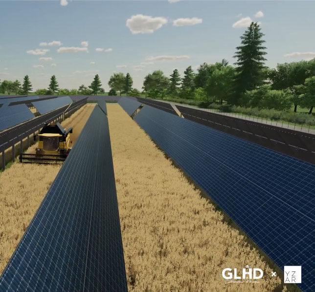 Vue drone, moissonneuse en action